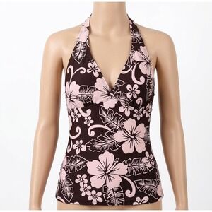 Unbranded Tankini Top Womens Small Brown Pink Excellent Hibiscus Floral Halter